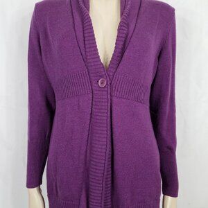 Eileen Fisher purple Merino Wool single button cardigan sweater Medium Petite